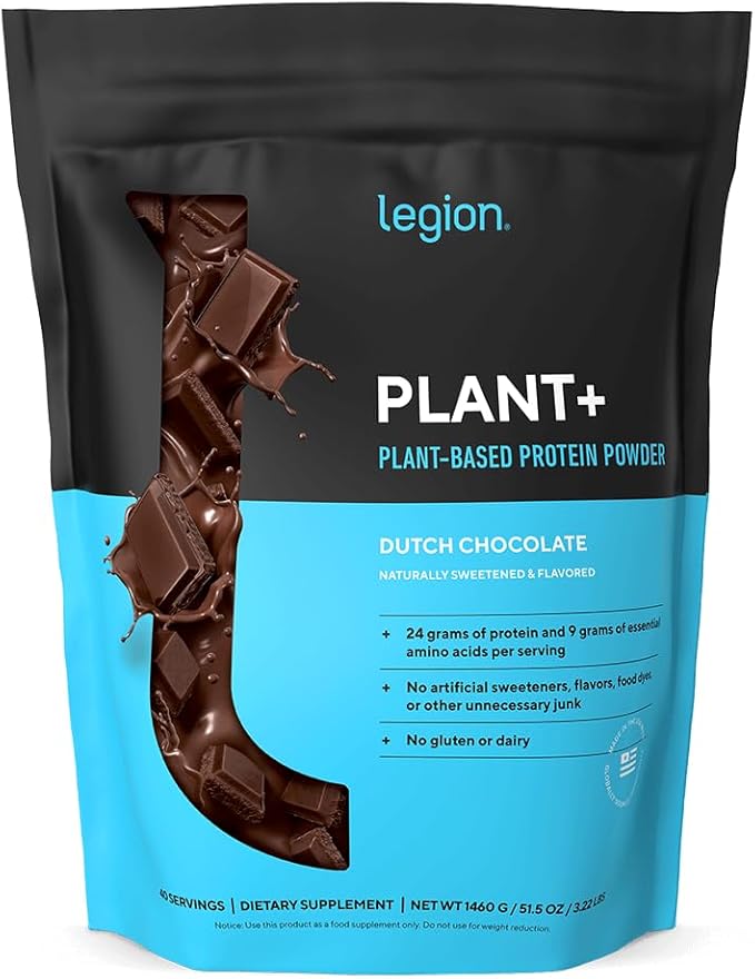 LEGION Plant+ Vegan Protein Powder Chocolate - Rice and Pea Plant Based Protein Blend. Gluten Free GMO Free Naturally Sweetened and Flavored 40 Servings (Chocolate)