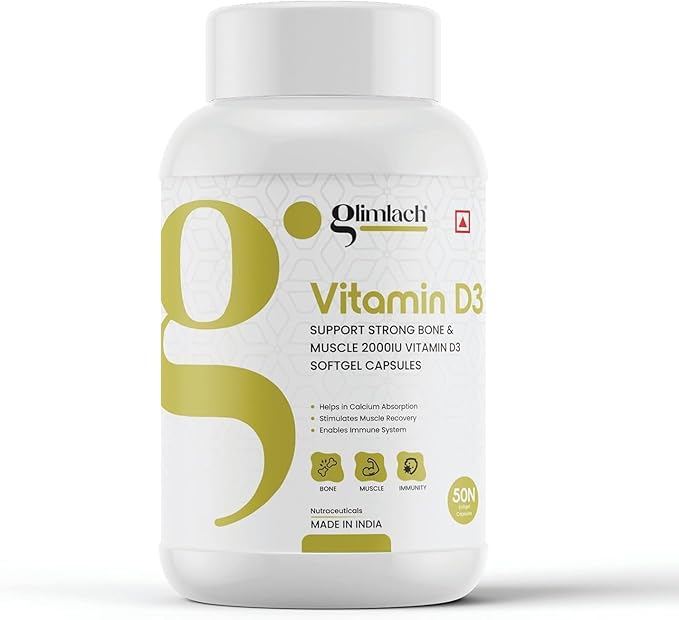 Vitamin D3 50mcg (2000 IU) Vitamin D Immune Support Bone Health Muscle Strength &amp Promotes Calcium - 50 Capsules
