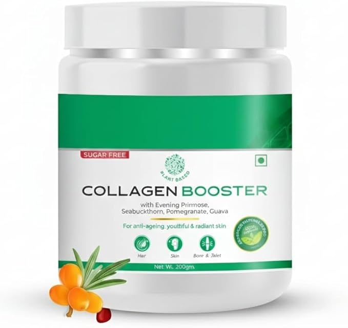 Vegan Collagen Booster with Biotin &amp Vitamin C for Youthful and Glowing Skin | Collagen Supplement for Women &amp Men | 100% Plant Based | Collagen Powder (200gms) Pack of 1