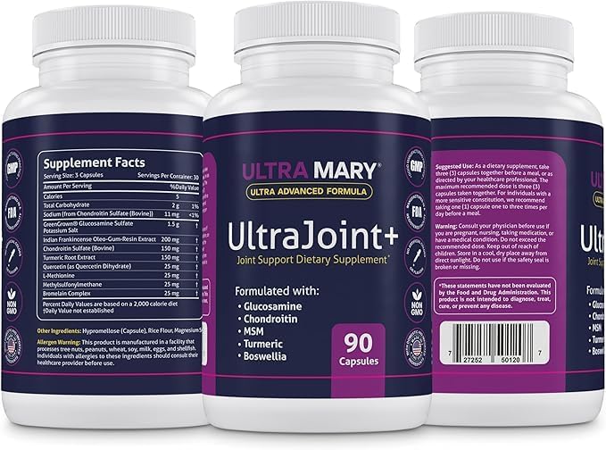Joint Support UltraMary+(90 Capsules)+Pure Magnesium Oil Spray(300 ml) Combo–Glucosamine 1500mg Chondroitin MSMTurmeric &amp Boswellia–Mobility Flexibility &amp Muscle Relief|Articulaciones &amp