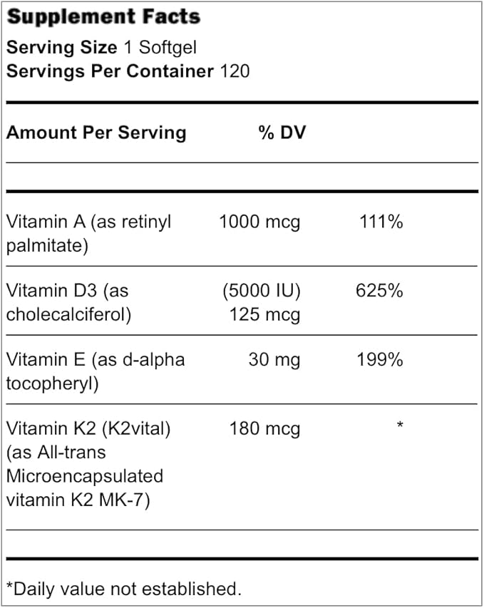 Vitamin K2 &amp D3 Supplement Essential Nutrient for Blood Clotting Heart Health Calcium Metabolism 120 softgels