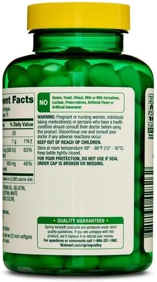 Spring Valley Calcium Plus Vitamin D3 Dietary Supplement 150 Mini Softgels + ViT4 Pill Box.