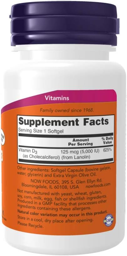Now Foods Vitamin D3 5000 IU 240 softgels (Pack of 2)