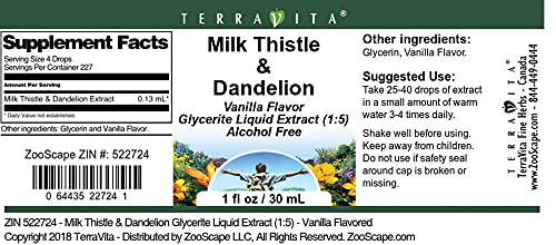 Milk Thistle &amp Dandelion Glycerite Liquid Extract (1:5) - Vanilla Flavored (1 oz ZIN: 522724)