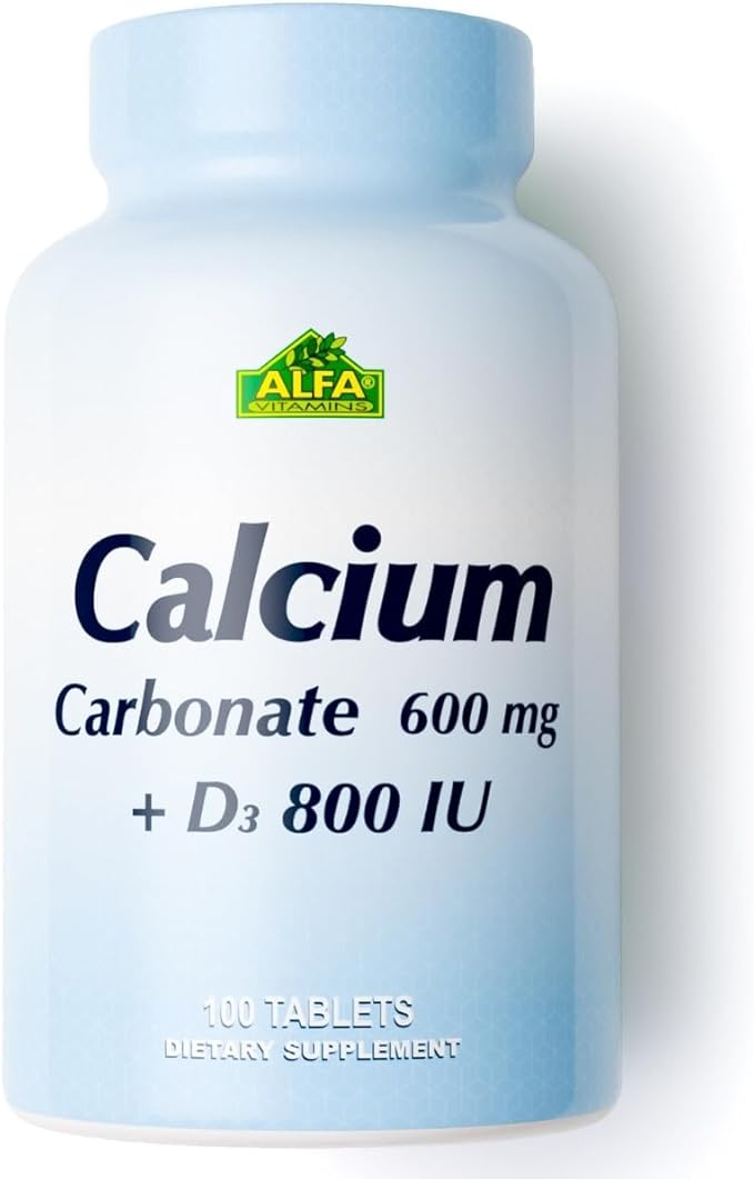 Calcium 600mg + D3 Dietary Supplement by ALFA Vitamins - Promotes Healthy Bones - Healthy Teeth - Healthy Heart - Healthy Nervous System -100 Tablets