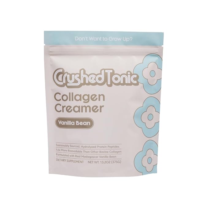Crushed Tonic Bovine Collagen Powder Korean Beauty Drink with Hydrolyzed Collagen Peptides for Skin Hair &amp Nails | Gluten-Free Halal &amp Kosher (Vanilla bean 30 Servings Pouch)