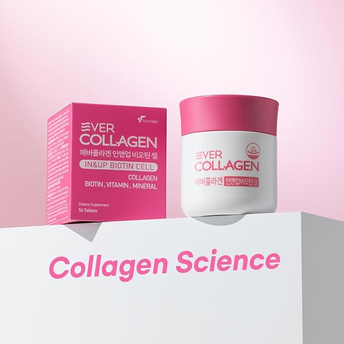 Ever Collagen in&ampUP Biotin Cell Low Molecular Marine Fish Collagen Peptides Tablets with Vitamin Selenium Supplements - Healthy Skin Hair Nail for Women - Antioxidant Supplement