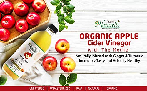 Farm Naturelle Organic Apple Cider Vinegar with Mother and Infused Ginger &amp Turmeric (500 ml) (Glass Bottle)