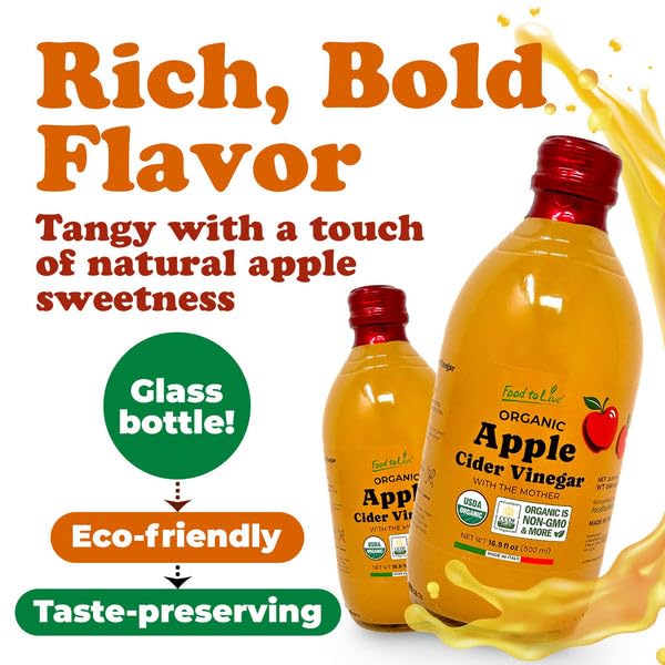 Food To Live Organic Apple Cider Vinegar 500 ml – Raw Italian Natural Vinegar with the Mother Unfiltered Unpasteurized Non-GMO Vegan Bulk Glass Bottle (Pack of 6)