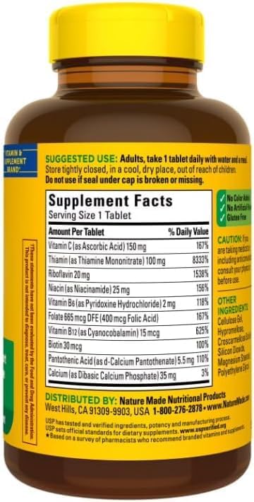 Nature B-Complex Vitamins for Adults – 460 Tablets High Potency Vitamin B Supplement for Energy Production Metabolism &amp Nervous System Support – 15 Month Supply – Includes MEELTA Wellness Guide