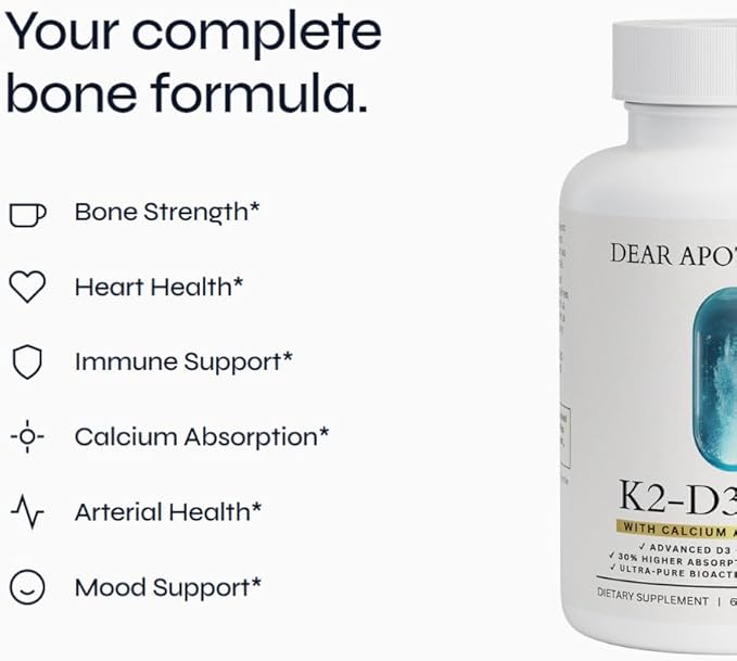 Vitamin D3 K2 Supplement 5000 IU - D3 5000 with K2 MK7 100mcg Calcium BioPerine - Bone Health Immune Support Cardiovascular Wellness - High Absorption Vegan Non-GMO Gluten Free - 60 Capsules