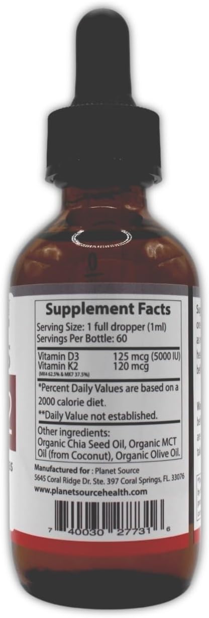 Vitamins D3 and K2 Drops for Bone Support 5000 IU 120mcg