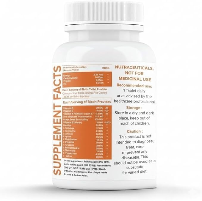 Beard Biotin- 100% Vegan 60 Tablets (Pack of 1) | Promotes Stronger &amp Thicker Beard Growth Powered with Vitamin A Vitamin E Vitamin B7 Keratin &amp Amino Acids