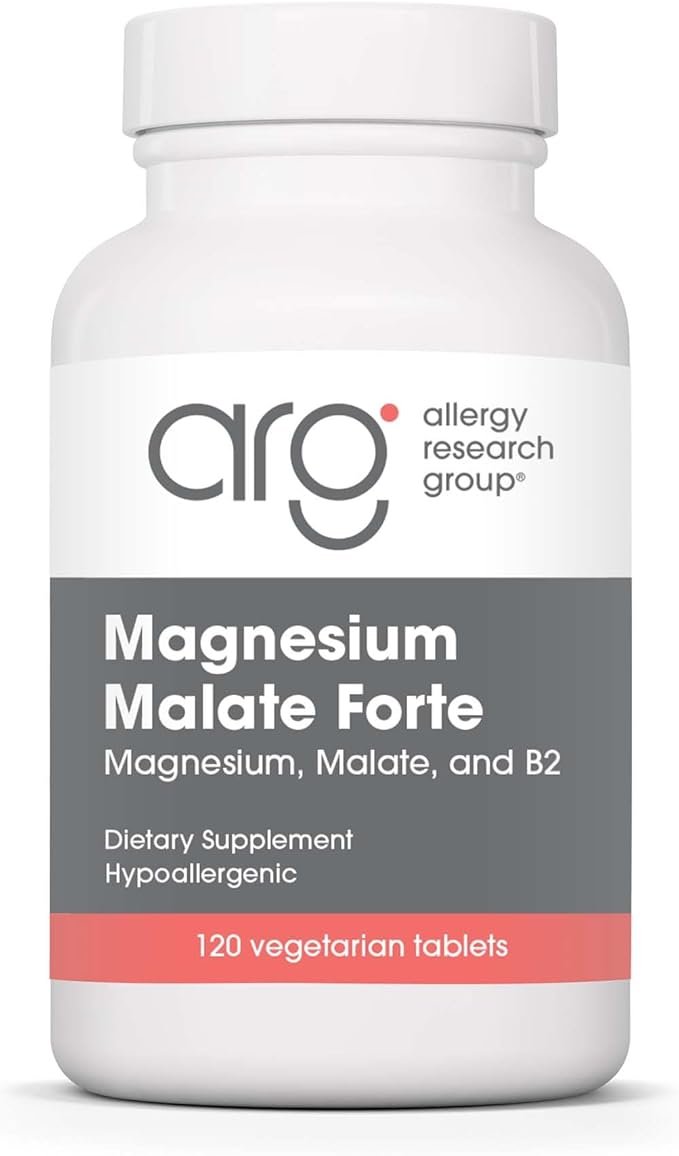 Allergy Research Group Magnesium Malate Forte Supplement - Magnesium and Malic Acid Energy Support Vitamin B2 Vegetarian Tablets - 120 Count