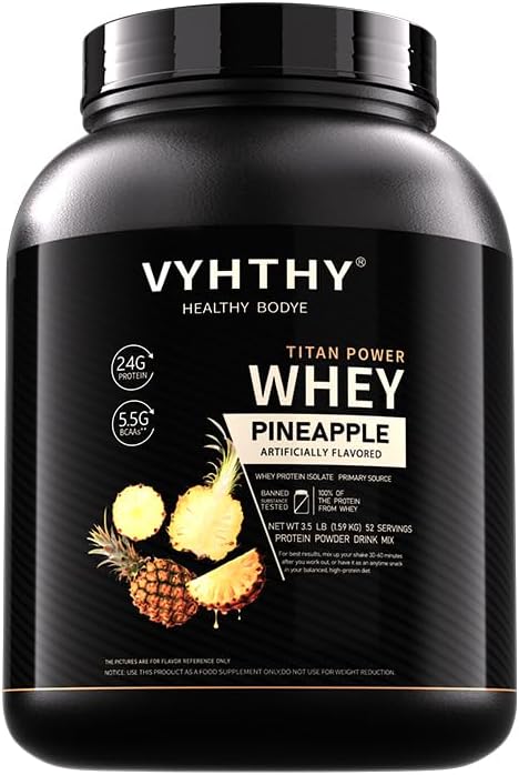 Pineapple Flavored Whey Protein Powder24g Protein per Serving Fast-Absorbing Concentrated whey Protein Low Sugar Gluten-Free Natural Flavor 3.5lbs(56oz)