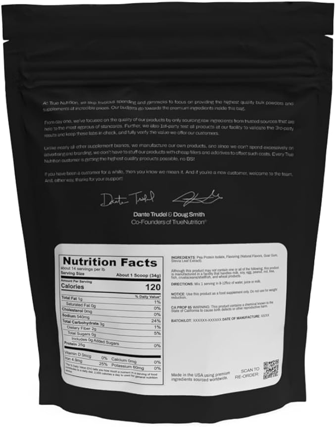 True Nutrition Pea Protein Isolate Powder - 25g Vegan Plant Protein per Serving - Non-GMO Gluten Free Dairy Free Soy Free - French Vanilla - 2 lb