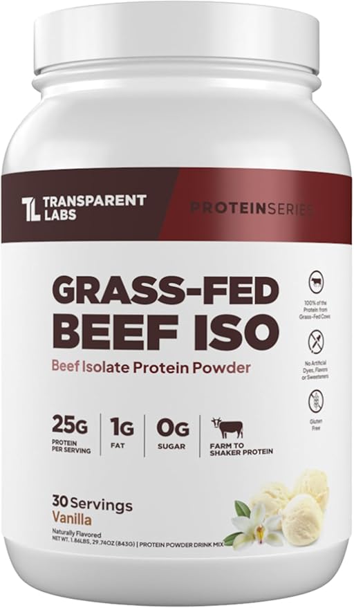 Transparent Labs Grass-Fed Beef Isolate Protein Powder – Naturally Flavored Dairy-Free Protein with 25g of Protein per Serving for Increased Recovery &amp Strength – 30 Servings Vanilla