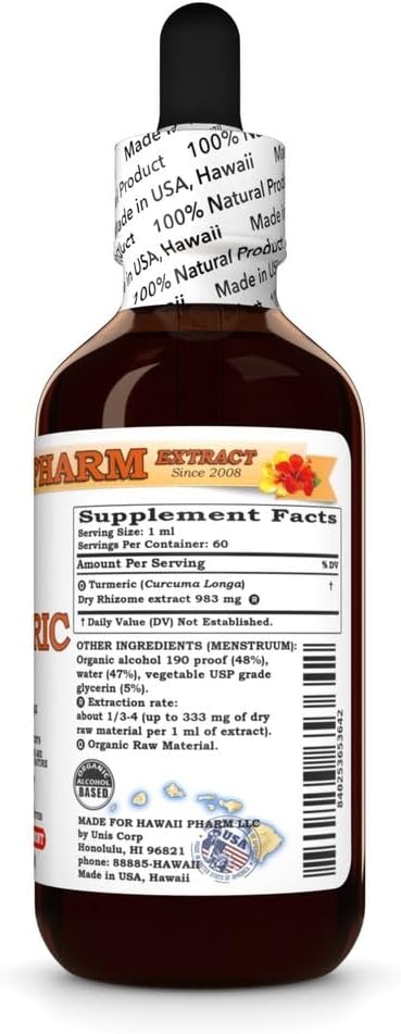Turmeric (Curcuma Longa) Dry Rhizome Tincture All Natural Vegan Pure Liquid Extract - 2 fl.oz