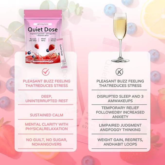 Quiet Dose calm magnesium powder cortisol reducer supplement calming drink powder with Magnesium Glycinate Ashwagandha L-Theanine Vitamin D3 | Vegan Non-GMO Berry Flavor