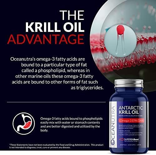 100% Pure Krill Oil 1000mg Omega 3 Highest Concentration 56% Phospholipids Choline &amp Astaxanthin Sustainable Antarctic SuperbaBoost DHA EPA Heart Brain Eye &amp Skin Care No Fish Oil