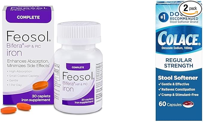 Feosol Complete Iron Supplement 30 Count and Colace Stool Softener 60 Count Bundle