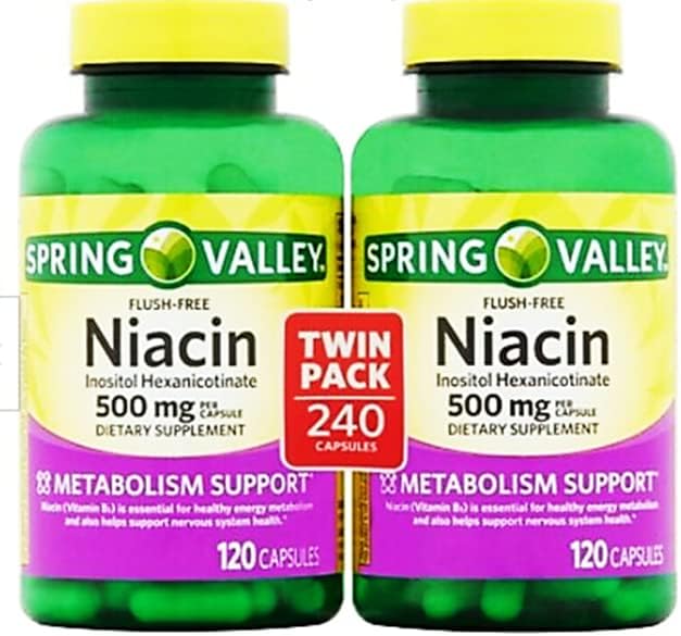 Spring Valley - Flush Free Niacin (B-3) 500 mg 240 Capsules (2 Bottles of 120)