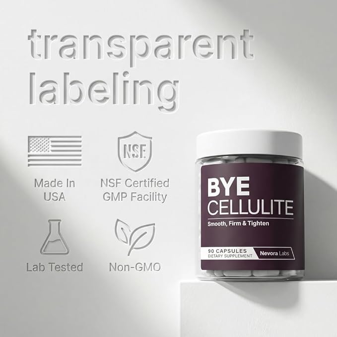 Bye Cellulite Remover for Legs &amp Body - Anti Cellulite Capsules with Hydrolyzed Collagen - Skin Smoothing Cellulite Treatment Supplement - Support Smooth Skin &amp Reduce Cellulite - 90 Count