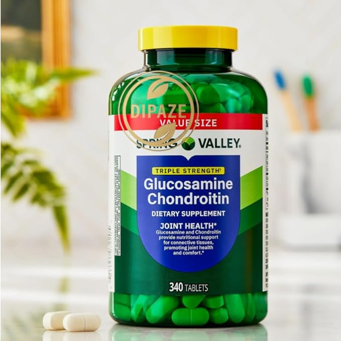 Spring Valley Glucosamine Chondroitin Dietary Supplement Tablets Triple Strength Formula 340 Count + Dipaze Gift (Container)