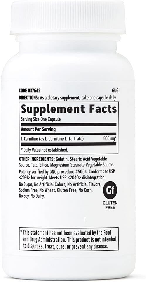 GNC L-Carnitine 500mg Helps Metabolize Long-Chain Fatty Acids 60 Capsules