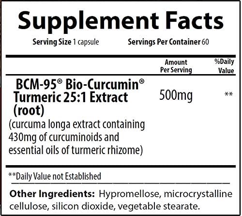 BCM - 95 Turmeric- Curcumin 60 Vegetable Capsules - Certified Kosher