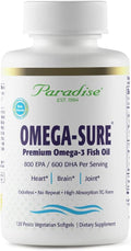 Paradise Herbs Omega-Sure Omega-3 Concentrate Premium Fish Oil DHA EPA Vegan Non GMO Gluten Free 120 Count Vegetarian Softgels