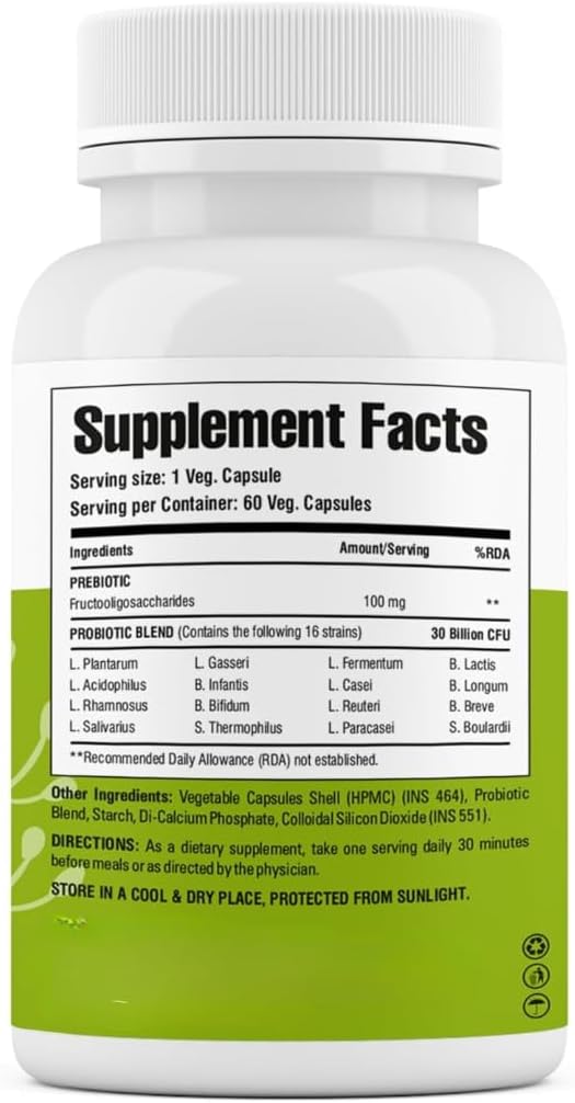 Probiotics Supplement 30 Billion FC Formula for Daily Probiotic Support Improves GI Immunity Helps to Maintain Healthy Digestive System for Men &amp Women 60-Capsules