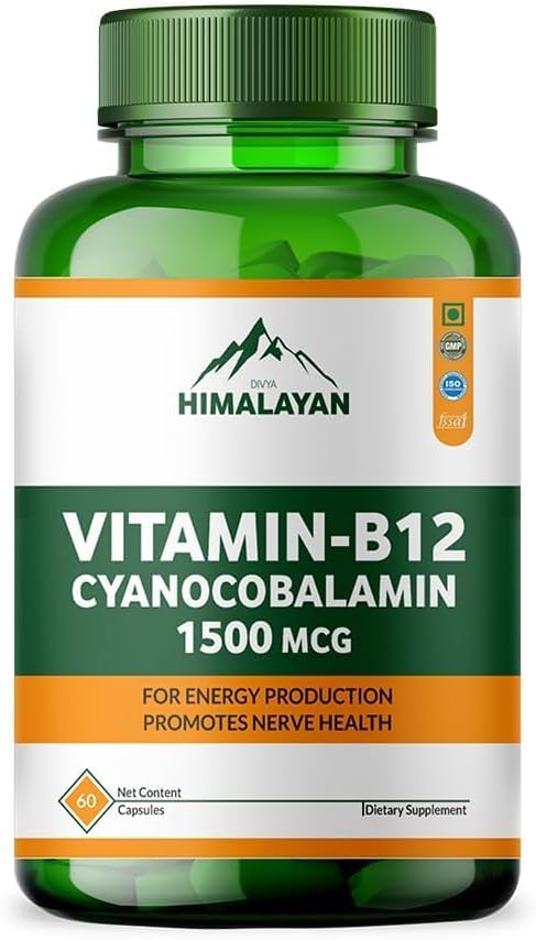 Vitamin B12 Methylcobalamin 1000 mcg – Plant-Based B12 Capsules with Spirulina Wheatgrass Beetroot Amla – Supports Energy Nerve Health &amp Red Blood Cell Formation – 60 Vegan Caps - 60 Days Supp