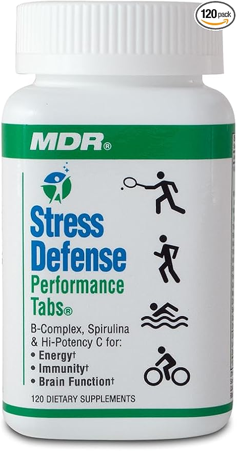MDR Stress Defense – Adaptogenic Stress &amp Mood Support with B-Complex &amp Spirulina – 120 Tablets