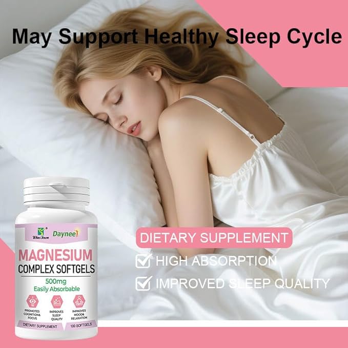 Magnesium Complex Softgels 500mg–Magnesium Supplement for Sleep Relaxation&ampMuscle Support–Easy-to-Swallow Softgels–Daily Magnesium for Calm&ampWellness 100 Count