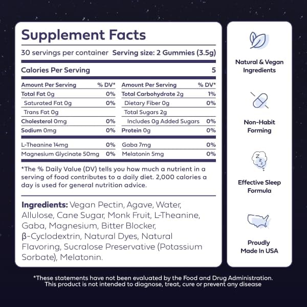 SweetDreams Dream Gummies Natural Sleep Aid for Adults 5mg Melatonin Magnesium &amp L-Theanine - Vegan Gummy Supplement - Melatonin Gummies for Deeper Sleep (60 Count - Lullaby Berry)