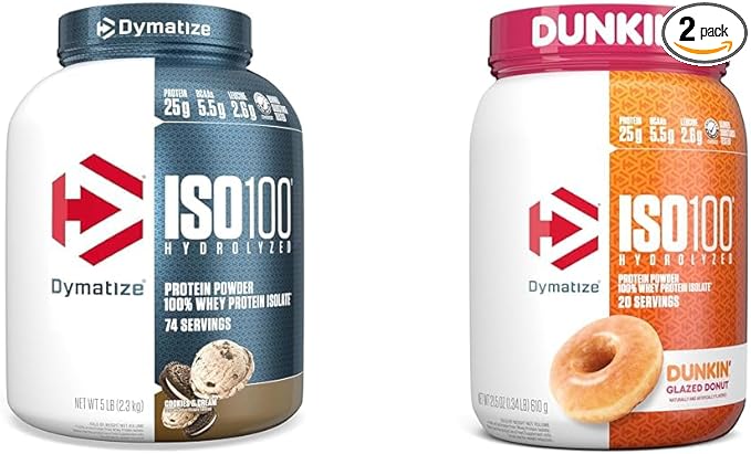 Dymatize ISO100 Hydrolyzed Protein Powder 100% Whey Isolate Protein 25g of Protein &amp ISO100 Hydrolyzed Protein Powder 100% Whey Isolate Dunkin' Glazed Donut Flavor