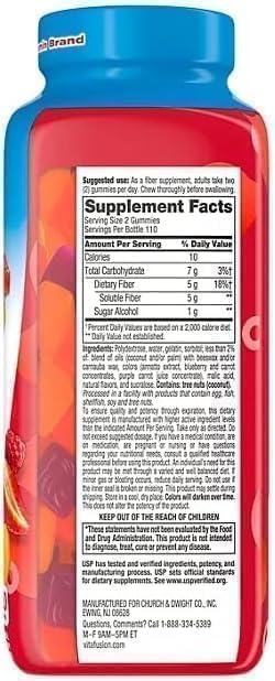 Vita Fiber Well Gummies Sugar Free Peach Raspberry &amp BlackBerry Flavors 220 Count (2 Pack)