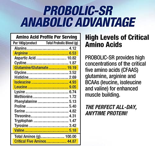 Maximum Human Performance Probolic-SR Sustained Release Protein Powder 24g Protein BCAAs Glutamine Arginine Pre-Workout Post-Workout Nighttime Protein 2lbs 26 Servings Vanilla
