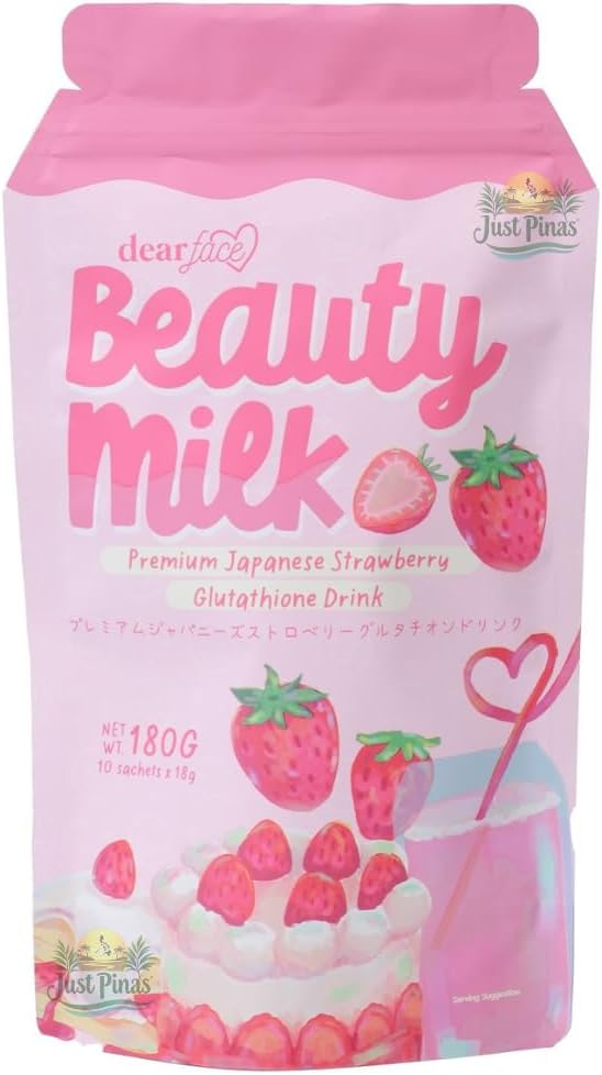 Dear Face Beauty Milk Japanese Collagen Strawberry Drink - 50000mg Hydrolyzed Collagen 6.3 Ounce (Pack of 1)