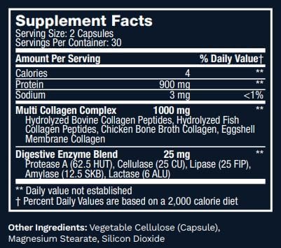 Multi Collagen Peptides Powder Drink Plus for Women &amp Men - Type I II III V X Blend with Digestive Enzyme – for Skin Hair Nails Joints Health Unflavored 60 Cap