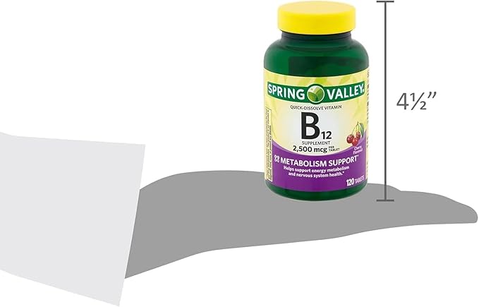 Spring Valley Vitamin B12 2500 mcg Quick-Dissolve Tablets Dietary Supplement Vitamin B12 Complex for Women and Men 120 Tablets (Pack of 1) Set with Basket Goods Store.