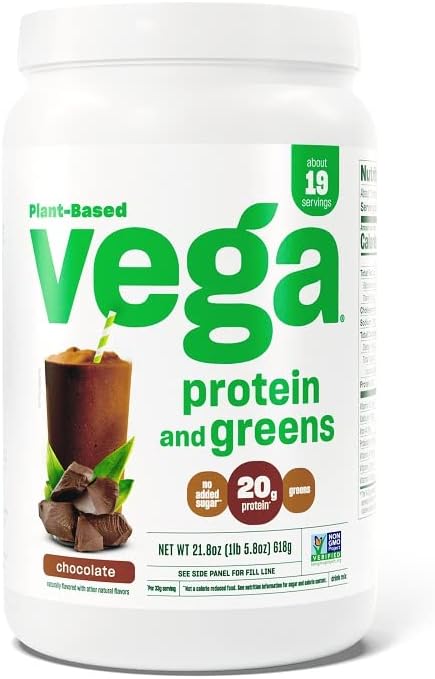 Vega Protein and Greens Protein Powder Chocolate (19 Servings) - 20g Plant Based Protein Plus Veggies Vegan Non GMO Pea Protein for Women and Men 1.4lb (Packaging May Vary) (Pack of 1)