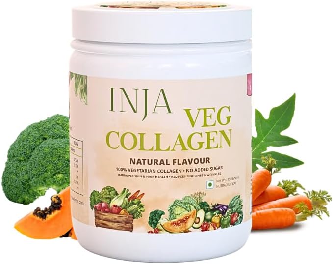 INJA Wellness Veg Collagen Supplement for Women Men 100% Vegetarian Collagen Only Original Veg Collagen Powder No added sugar Improves Skin and Hair Health Reduce Fine Line and Wrinkles
