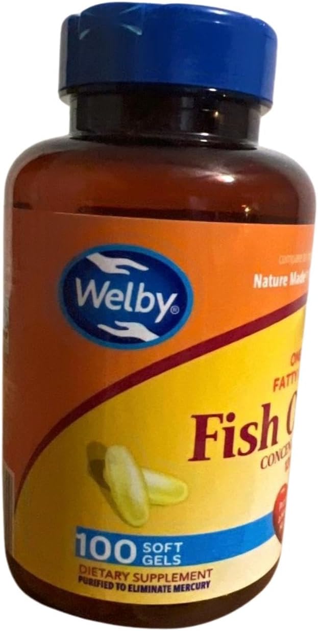 Generic Omega-3 Fish Oil Concentrate 1200mg 100 Softgels Promotes Healthy Heart Mercury-Free Dietary Supplement Yellow