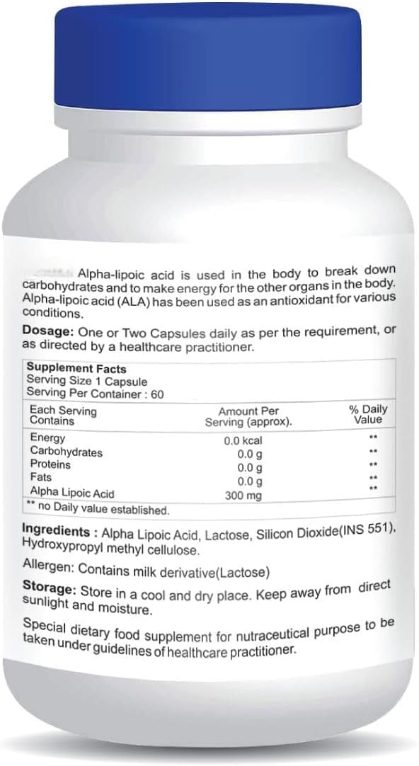 Alpha Lipoic Acid 300mg Capsules | ALA Supplement | Antioxidant Support for Energy &amp Overall Health | 60 Capsules