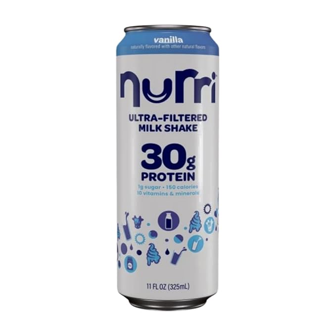 Combo-nurri 12-Pack Ultra-Filtered Chocolate and Vanilla Milk Shake. 6 each 30g Protein 1g Sugar 150 Calories 10 Vitamins and Minerals Per Can | 12-11 Fl Oz Cans Per Package Grade A Lactose-Free