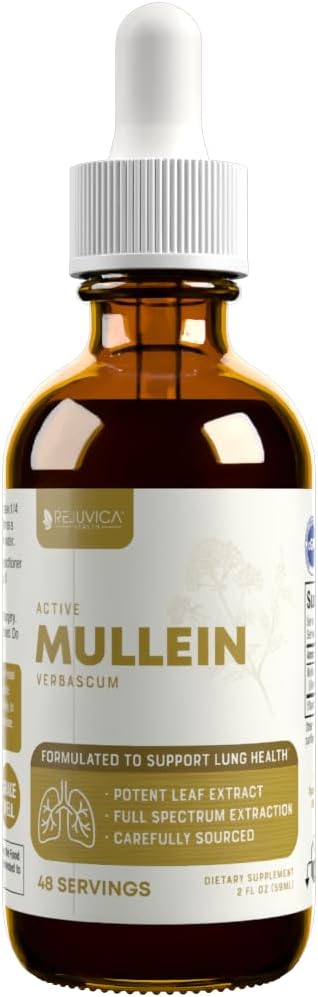 Rejuvica Health Active Mullein 2oz - Advanced Mullein Liquid Extract - Lung Support Drops - Vegan Sugar Free Non GMO Tincture