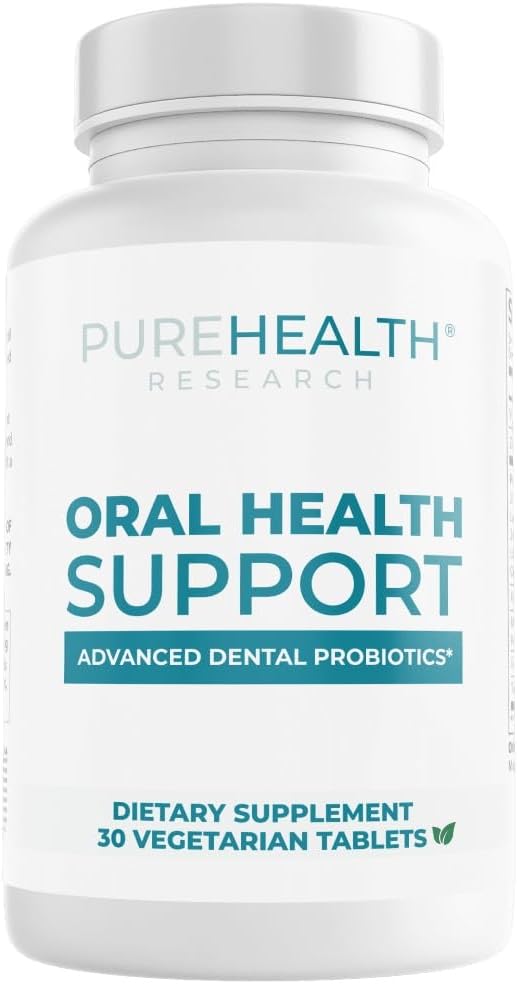 PUREHEALTH RESEARCH Oral Health Support - Dental Probiotics Supplement - for Fresh Breath Teeth &amp Gums Health - with Xylitol Vitamin D3 Zinc Peppermint Oil Guava Fruit Powder &amp More - 30