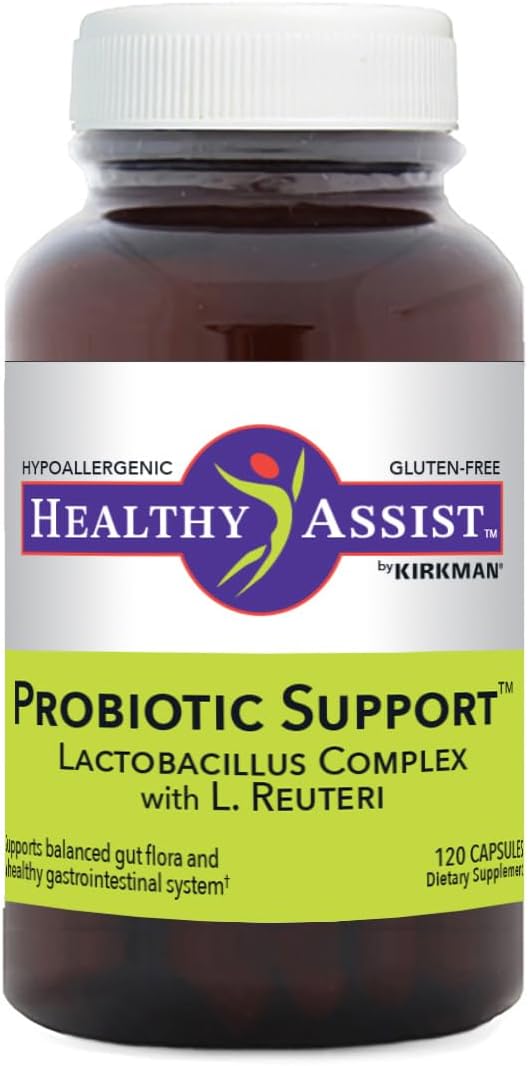 Kirkman Probiotic Lactobacillus Reuteri Plus 10 Billion CFU's 120 Capsules Probiotics for Women &amp Men Supports Balanced Gut Flora &amp Healthy Gastrointestinal System Hypoallergenic Gluten